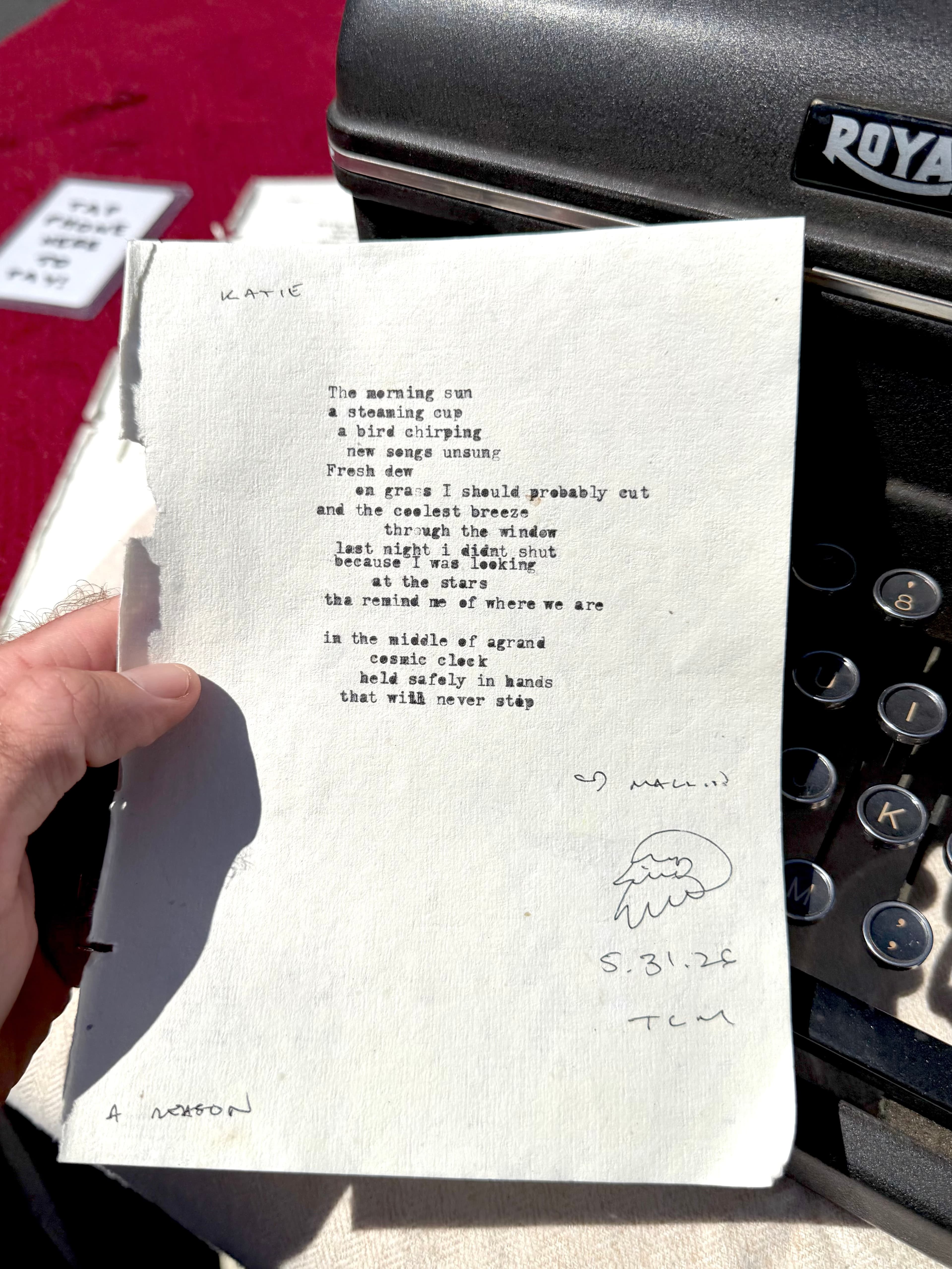 Custom Poem — Typewriter ink on paper by Maclin, 5" x 7"